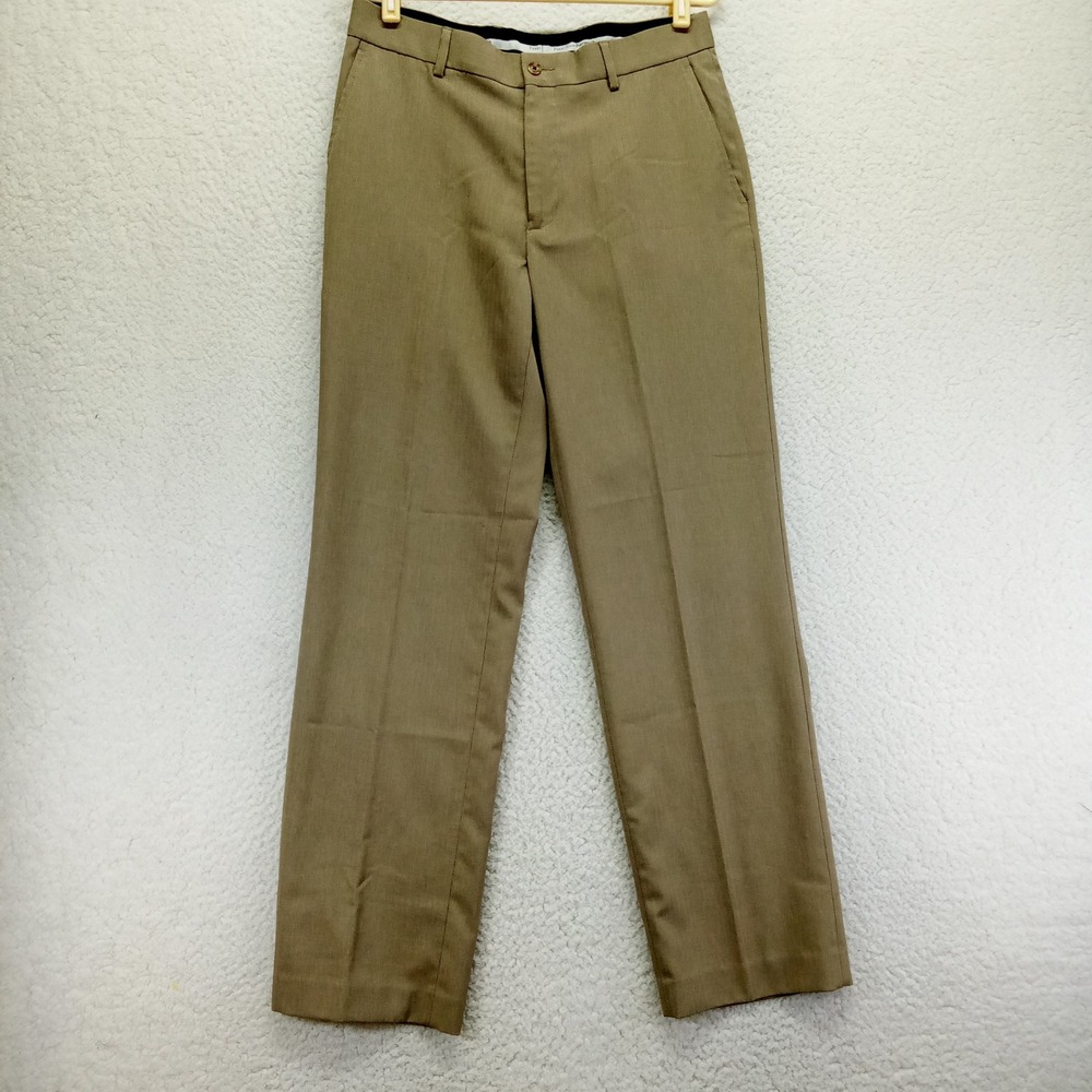 Perry Ellis Portfolio Mens Khaki Flat Front Poly Blend‎ Dress Pants Size 32x32